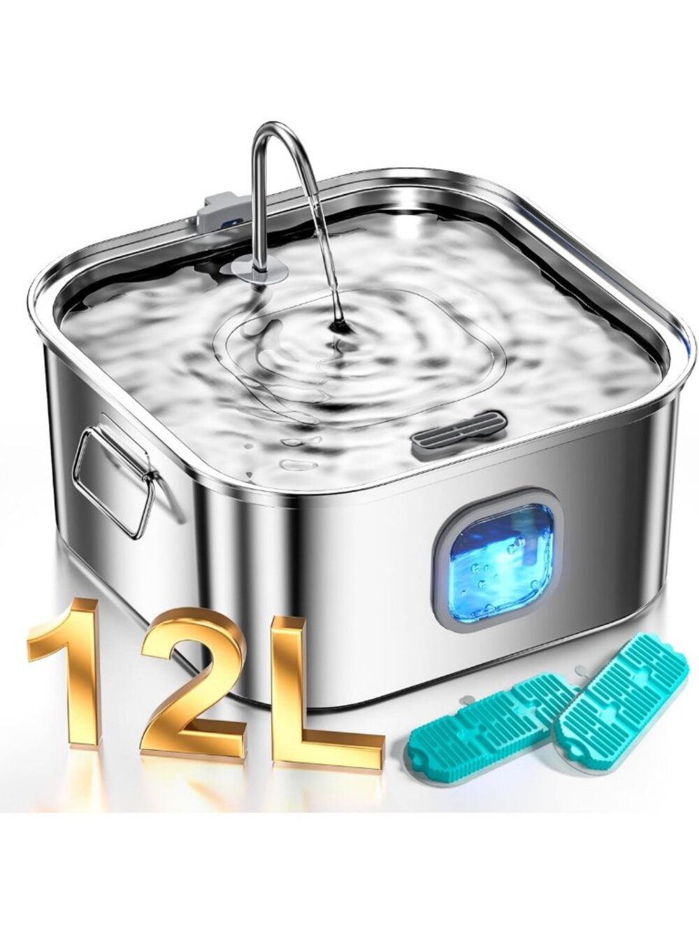 Large Stainless Steel Dog Water Fountain 3.2Gal | Quiet Dispenser with Filters